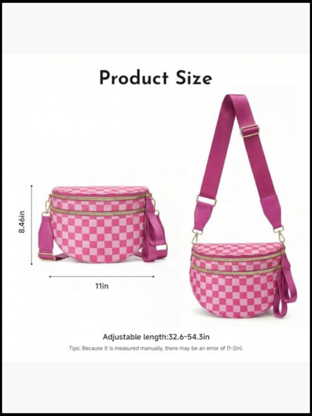 Checkered Crossbody Bag Nylon Fanny Pack Hands-Free Travel Shoulder Bum Bag - Picture 4 of 6